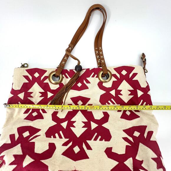 Lucky Brand Aztec Print Southwest Red and Cream Large Cotton Tote Shoulder Purse - Picture 3 of 12